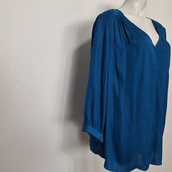 Joie Blue Bohemian Lagenlook Round Hem Long Bell Sleeve Hi Low Blouse Size 2X - Picture 9 of 14